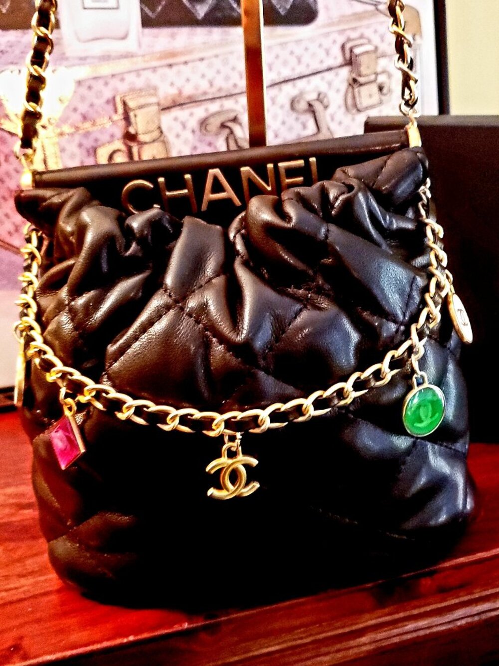 Chanel Black Crossbody Charm Bag w/ Classic CC Crossbody Chain